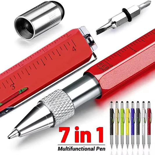 7 in 1 Multifunctional Pen Touch Screen Stylus Capacitive Pen with Screwdriver Ruler Levelgauge Refillable Ballpoint Pencil T