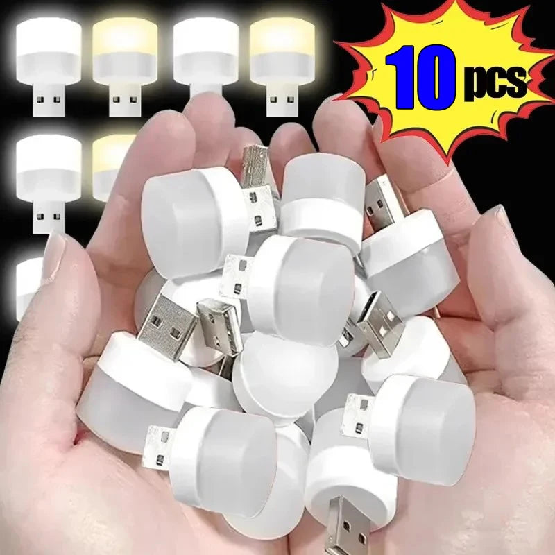 10/1PCS USB Night Light Mini LED Night Light USB Plug Lamp Power Bank Charging USB Book Lights Round Reading Eye Protection L