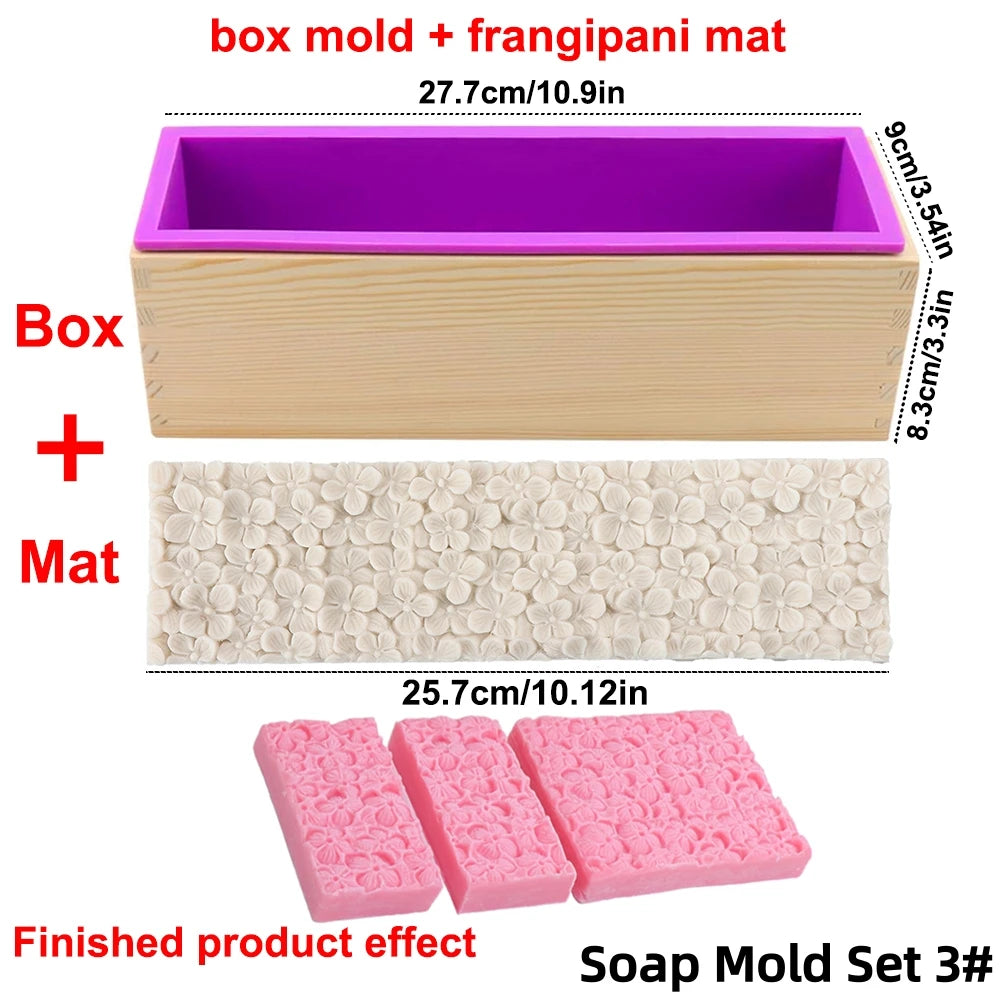 Silicone Wooden Box Soap Mold Making Kit DIY Artistic Soap Making Mold with Flexible Rectangle Floral Flower Embossing Mat - 
