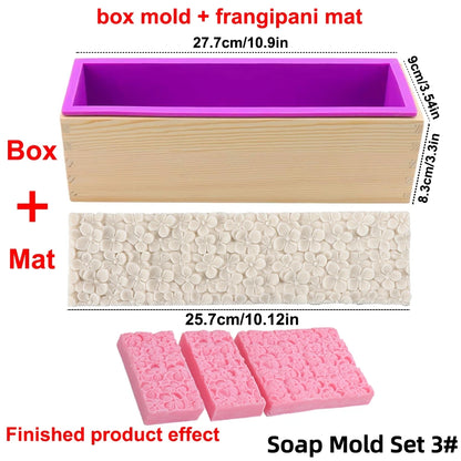 Silicone Wooden Box Soap Mold Making Kit DIY Artistic Soap Making Mold with Flexible Rectangle Floral Flower Embossing Mat