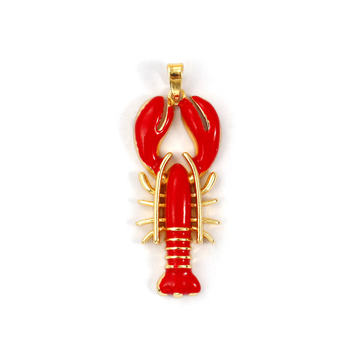 2 PCs Brass Ocean Series Lobster Jewelry Pendants 18K Gold Plated Red Enamel Crab Charms With Buttons For Necklace DIY Findin