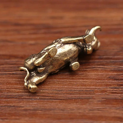 Brass Bullfighting Statue, Lucky Copper Animal Figurine, Wealth Bringing Miniature Ornament for Home & Office Desk Decor