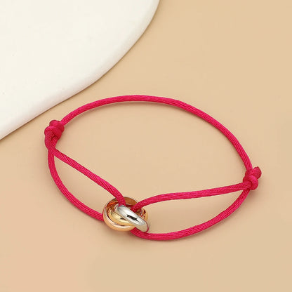Simple Fashion Unisex Bracelet 3 Metal Round Circle Accessory Adjustable Men's Rope Bracelet for Women Jewelry Gifts - rose r
