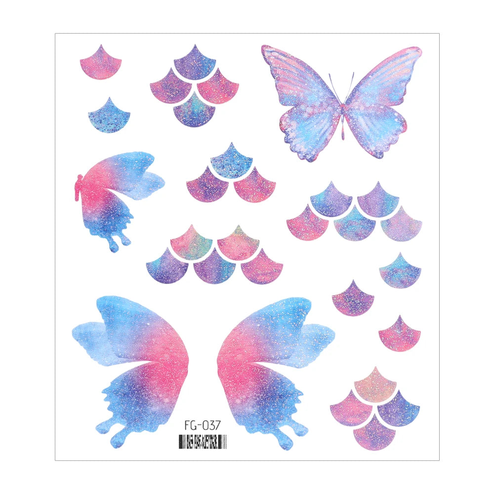 3D Fairy Butterfly Wings Shiny Tattoo Sticker Waterproof Eyes Face Body Art Fake Tattoos For Women Makeup Dance Music Festiva
