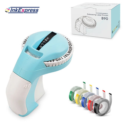 3D Embossing Label Printer B90 Manual Typewriter Handheld 3D Embossing Labeller Similar as Dymo 12965 Label Maker or 5PK Labe