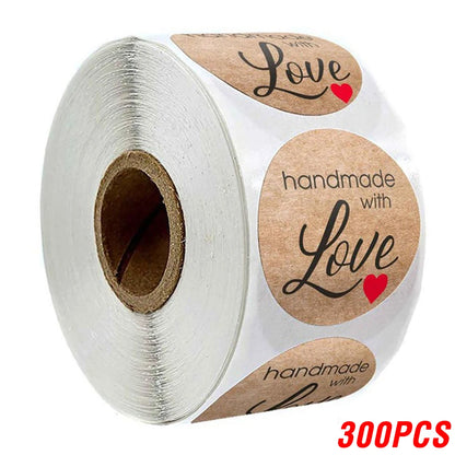 100-500pcs 1inch Vintage Kraft Paper Handmade With Love Stickers for Package Thank You Stationery Adhesive Labels Baking Seal