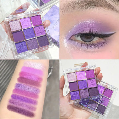 Purple tassel nine-color eyeshadow, smoked violet makeup, pearlescent matte, nine-square grid color eyeshadow palette - Purpl