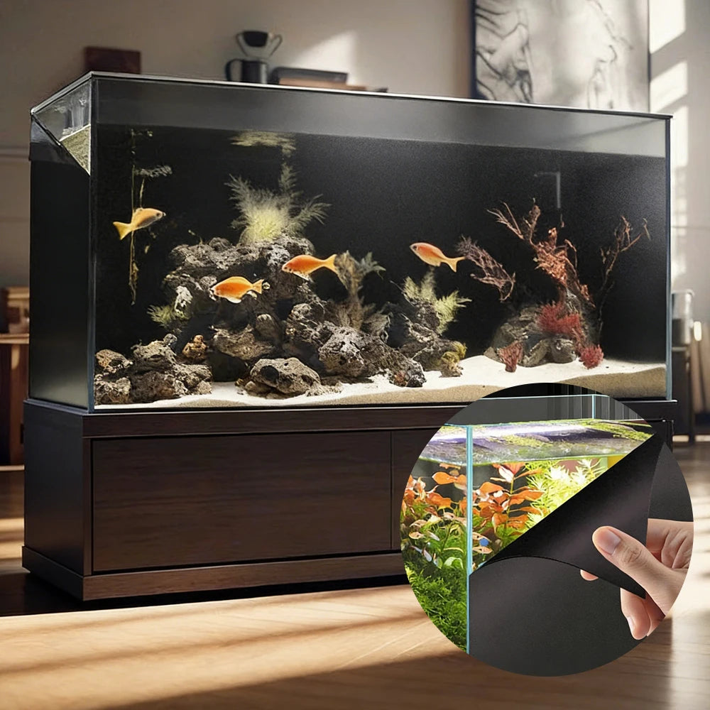Black Aquarium Background Static Cling Fish Tank Backdrop PVC Film Shading Blackout Wallpaper Removable No Glue Waterproof De