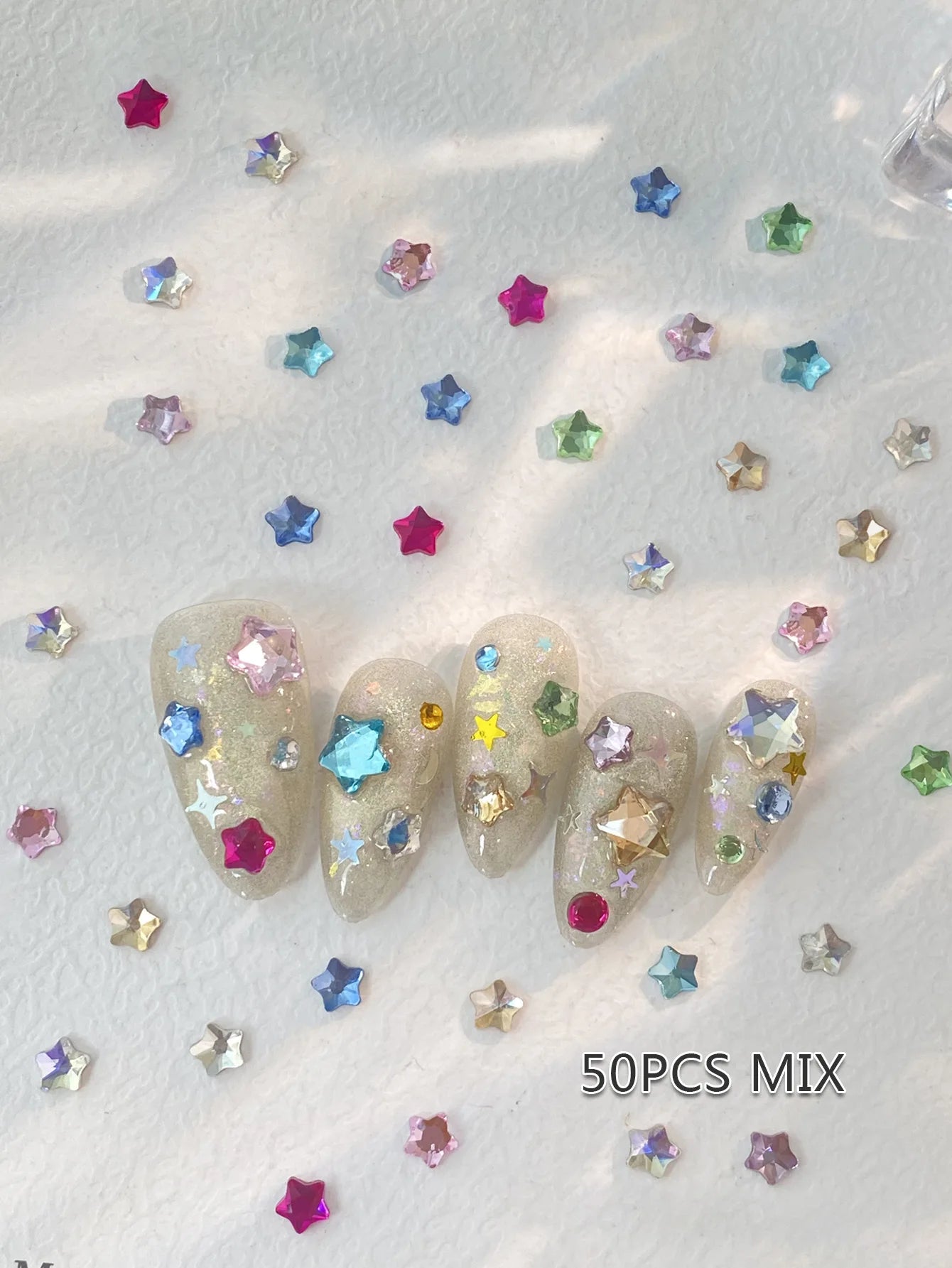 50pcs Mix Color 4MM Star Christmas Korea Style Nail Art Charms 3D Cute 6MM Colorful Star Nail Decoration