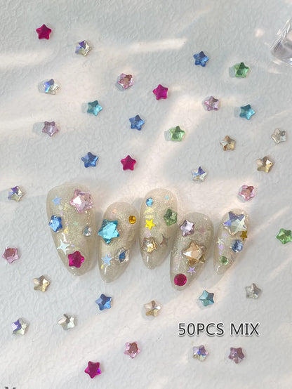 50pcs Mix Color 4MM Star Christmas Korea Style Nail Art Charms 3D Cute 6MM Colorful Star Nail Decoration