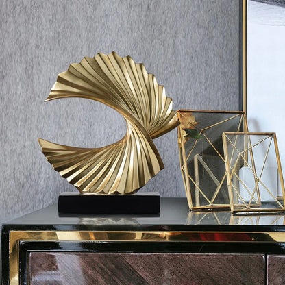 Modern Abstract Sculpture Art Deco Decor, Gold Ocean Wave Sculpture Large Home Decor Accents, Gold Statue for Men Office Hous