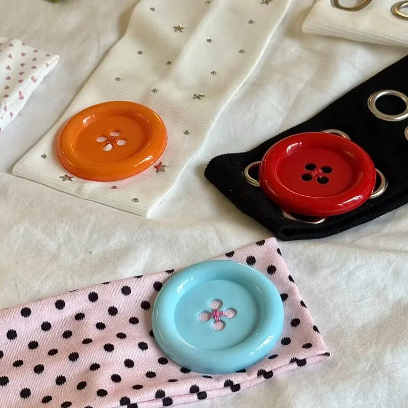 Vintage Women's Polka Dot Button Headband Spicy Girl Ins Y2K Japanese Trendy Headband Sweet Cool Sports Yoga Headband