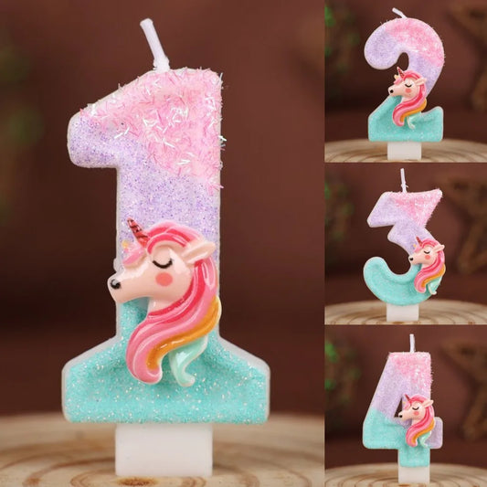 0-9 Number Cartoon Unicorn Digital Candles for Kids Birthday Party Festival Cake Decoration Atmosphere Props Fun Themed Candl