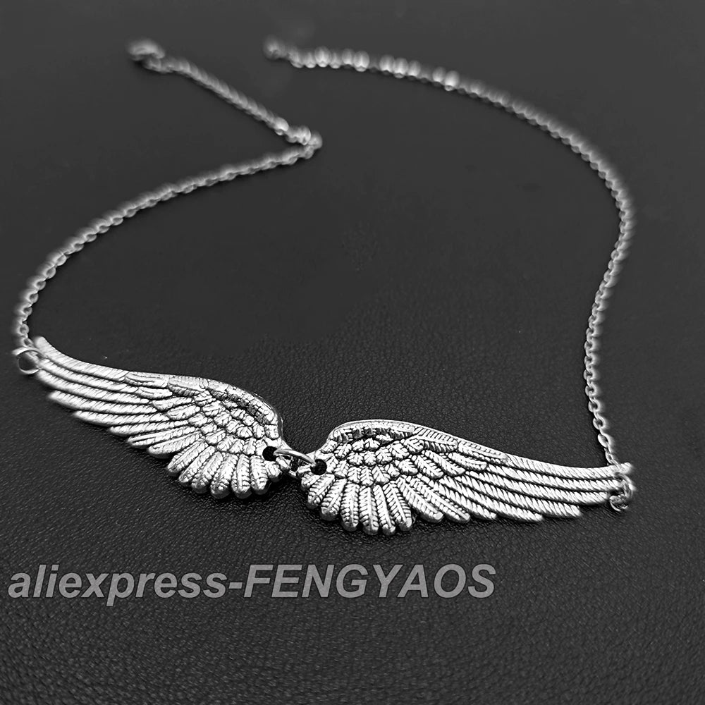 Vintage Angel Wings Feather Choker Big Pendant Aesthetic Link Chains Statement Necklace for Women Collar Bib Wedding Tribal G