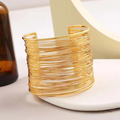 Vintage Gold Color Hyperbolic Layered Wide Wire Bracelet Cuff Bangle for Women Exaggerated Metal Wrist Wrap Bangle Jewelry Gi