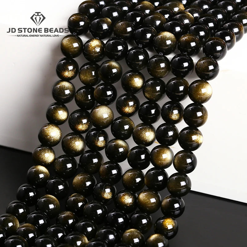Natural Stone Golden Obsidian Bead Irisation Round Loose Spacer 4 6 8 10 12mm For Jewelry Making Diy Bracelet Necklace Access
