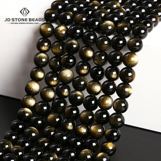 Natural Stone Golden Obsidian Bead Irisation Round Loose Spacer 4 6 8 10 12mm For Jewelry Making Diy Bracelet Necklace Access