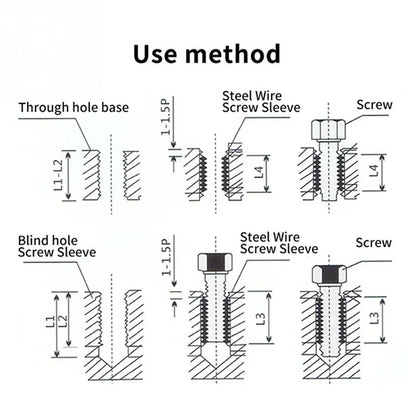 60Pcs Wire Thread Insert M3 M4 M5 M6 M8 M10 M12 Fastening Thread Insert Stainless Steel Spiral Wire Screw Sleeve Wear Repair 