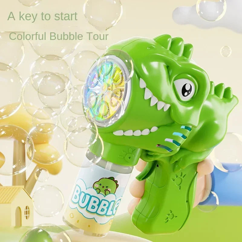 6-hole Dinosaur Bubble Machine Electric Bubble Gun with Light Fully Automatic Bubble Gun Automatic Soap Blower Outdoor Game T