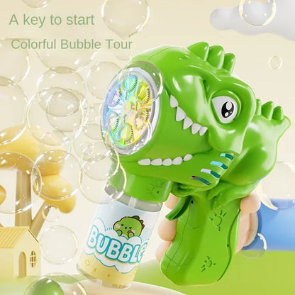 6-hole Dinosaur Bubble Machine Electric Bubble Gun with Light Fully Automatic Bubble Gun Automatic Soap Blower Outdoor Game T