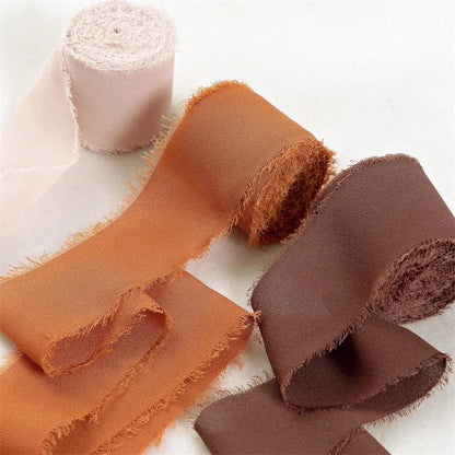 3 Roll/set 5m Frayed Edged Satin Handmade Chiffon Silk Ribbon For Wedding Invitation Bouquets Birthday Party DIY Decoration G