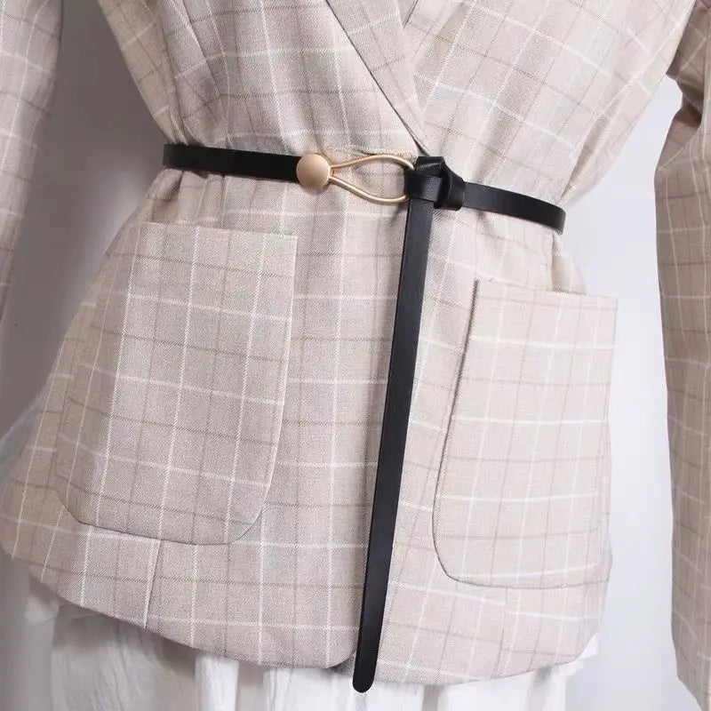 New Fashion Leather Women Belt Designer Metal Buckle Waist Strap All-match Lady Dress Coat Sweater Decorative Knotted Waistba