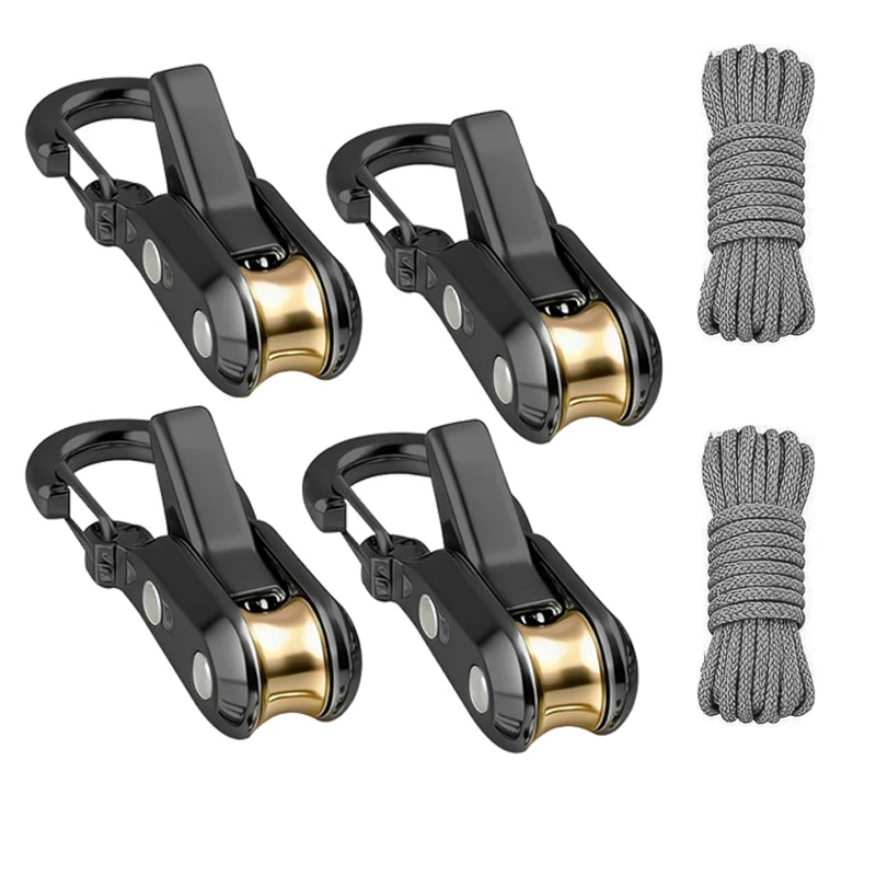 Rope fasteners and tensioners - High-strength retractable paracord with alloy carabiners and windproof binding straps - 4pcs 