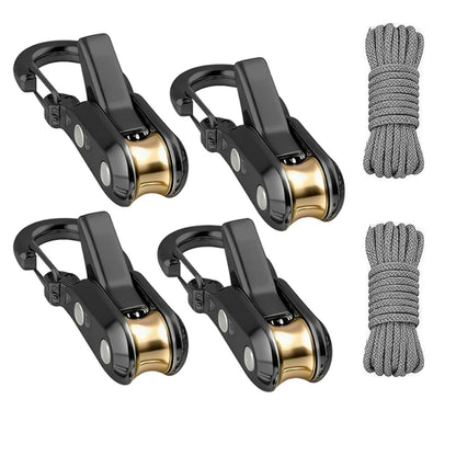 Rope fasteners and tensioners - High-strength retractable paracord with alloy carabiners and windproof binding straps