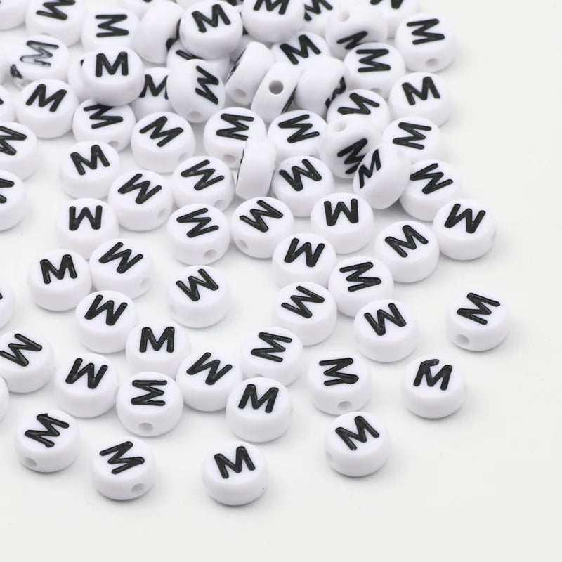 50/100pcs/lot 7x4mm White Round A-Z Alphabet Letter Acrylic Loose Spacer Beads for Jewelry Making Diy Bracelet Accessories - 