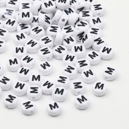 50/100pcs/lot 7x4mm White Round A-Z Alphabet Letter Acrylic Loose Spacer Beads for Jewelry Making Diy Bracelet Accessories - 