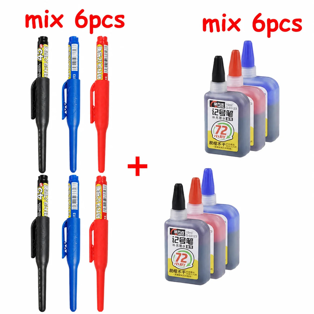1-6Pcs 45mm Waterproof Long Head Nib Deep Hole Markers Pen Tile Carpenter Pen Multi-purpose for Woodworking Black/Blue/Red In
