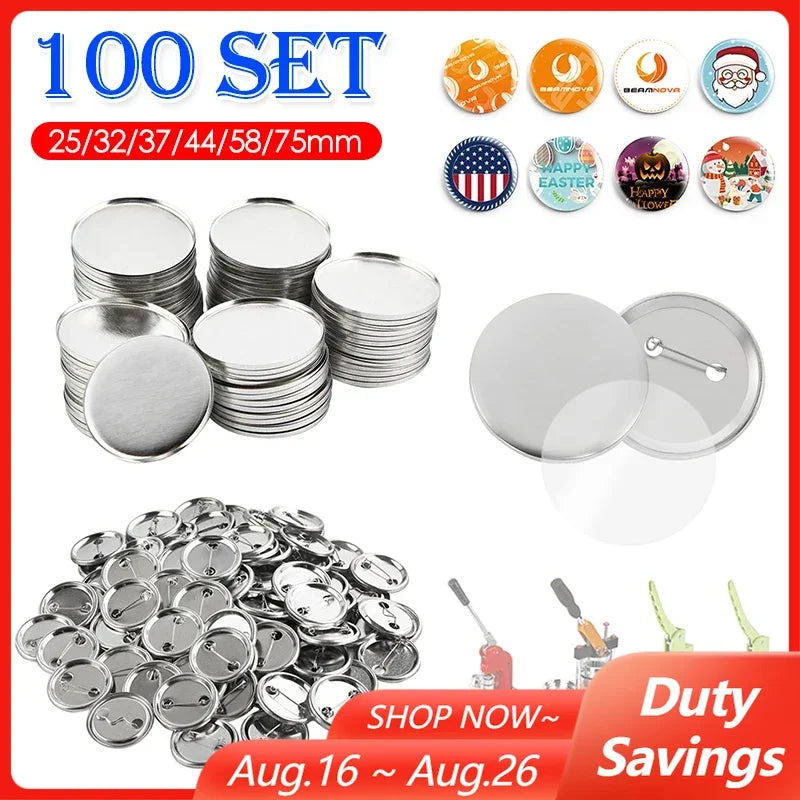 100Set Blank Badge Pin Button Maker Making Parts Supplies 25mm 32mm 37mm 44mm 58mm DIY Button Making for Punch Press Machine