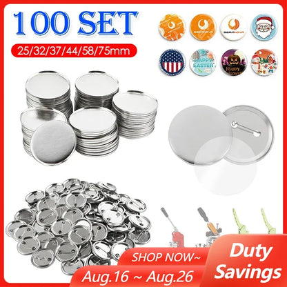 100Set Blank Badge Pin Button Maker Making Parts Supplies 25mm 32mm 37mm 44mm 58mm DIY Button Making for Punch Press Machine