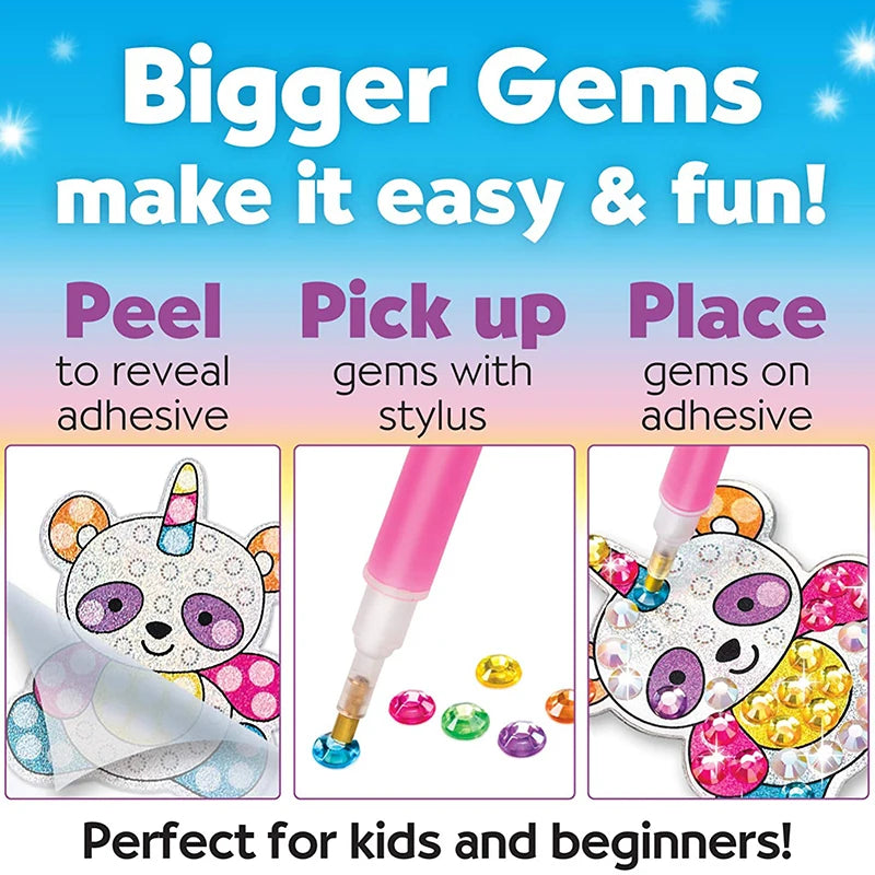 12 Create Big Gem Diamond Painting Sticker Kit Art Craft Girls Boys Unicorn Animal Sealife Magical Mosaic Dot Sticky Toys Gif