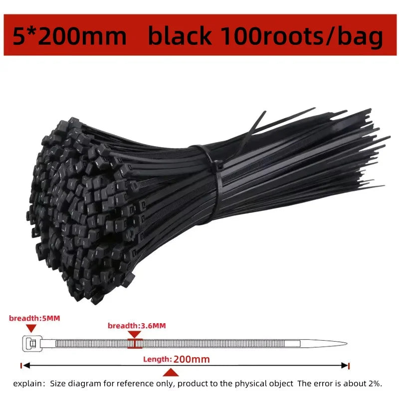 100Pcs Nylon Cable Ties Adjustable Self-locking Cord Ties Straps Fastening Loop Reusable Plastic Wire Ties For Home Office - 