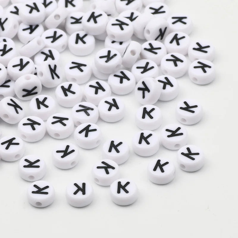 50/100pcs/lot 7x4mm White Round A-Z Alphabet Letter Acrylic Loose Spacer Beads for Jewelry Making Diy Bracelet Accessories - 