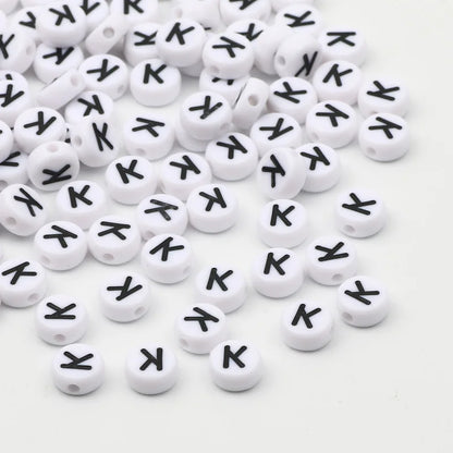 50/100pcs/lot 7x4mm White Round A-Z Alphabet Letter Acrylic Loose Spacer Beads for Jewelry Making Diy Bracelet Accessories - 