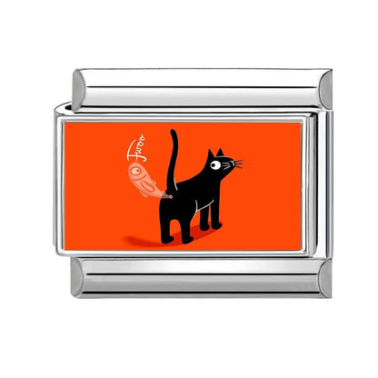 2026 New Women's Gift Cute Cat Looks at the cake Italian Charm Links Beads Fit 9mm Stainless Steel Modular Bracelet Jewelry G