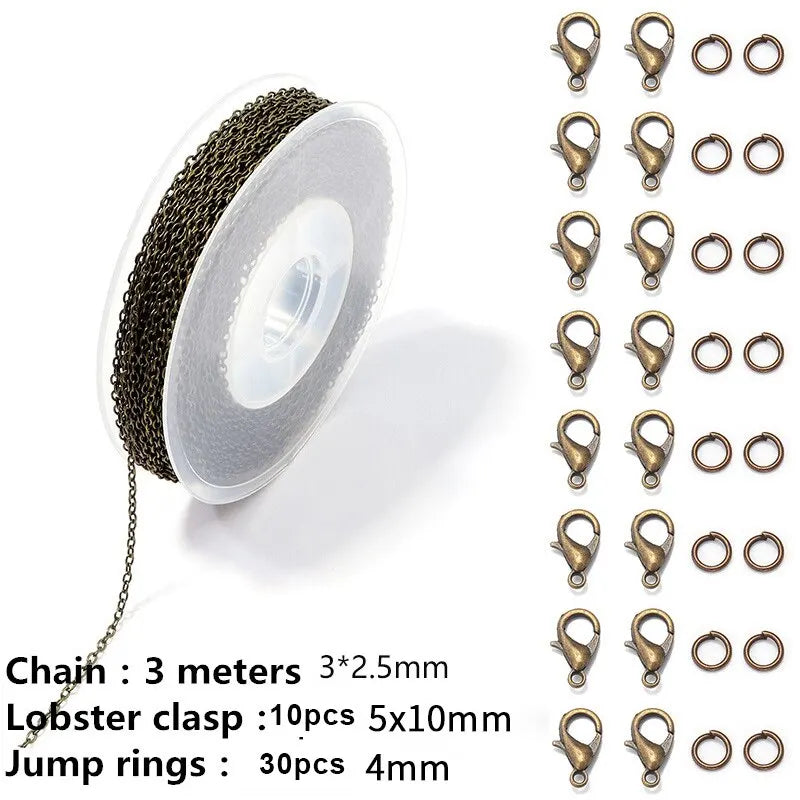 Chains Jewelry Making Supplies 3m Cable Link Chains for Making Jewelry Necklace Earring Bracelet Findings DIY Craft Kit - Bro