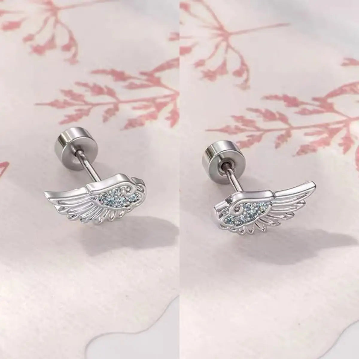 Fashion Silver Color Zircon Wing Stud Earrings for Women Luxury Shiny Crystal Geometric Personality Ear Bone Nail Jewelry Gif