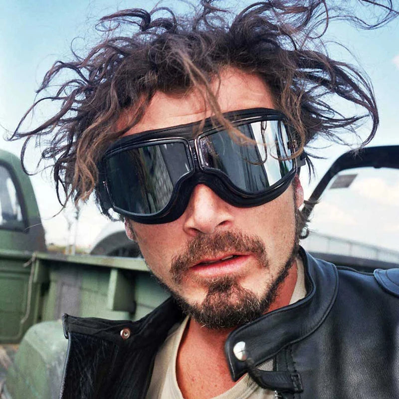 Bicycle Motorcycle Glasses Windproof Motorcycle Helmet Glasses Sunglasses Retro Universal Leather Retro Motorcycle Accessorie
