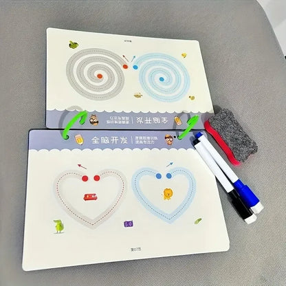 36-Page Reusable Workbook - 2 Pens + Eraser, Erasable Stickers for Kids' Drawing & Control, New Year & Christmas Gift
