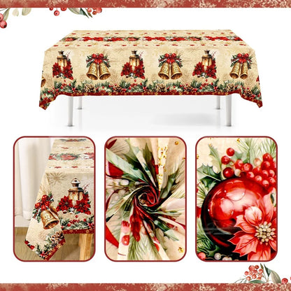 Vintage Christmas Tablecloth Poinsettia Bell Tablecover Christmas Decorations for Home 2025 Navidad Gifts Dining Table Cover
