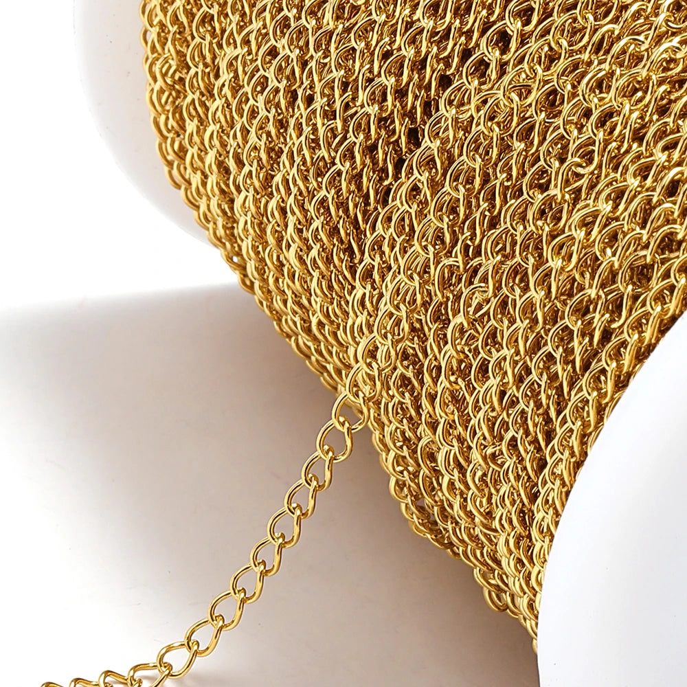 2 Meter Stainless Steel Extension Chain 2/3/4mm Gold Necklace Bracelet DIY Body Chain Accessories - Gold Color / 3x4mm Width 