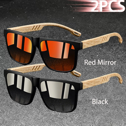 Fashion Vintage Square Square Frame Sunglasses Men Women Fishing Driving Man Designer Sun Glasses Eyewear - Black-RedMirror