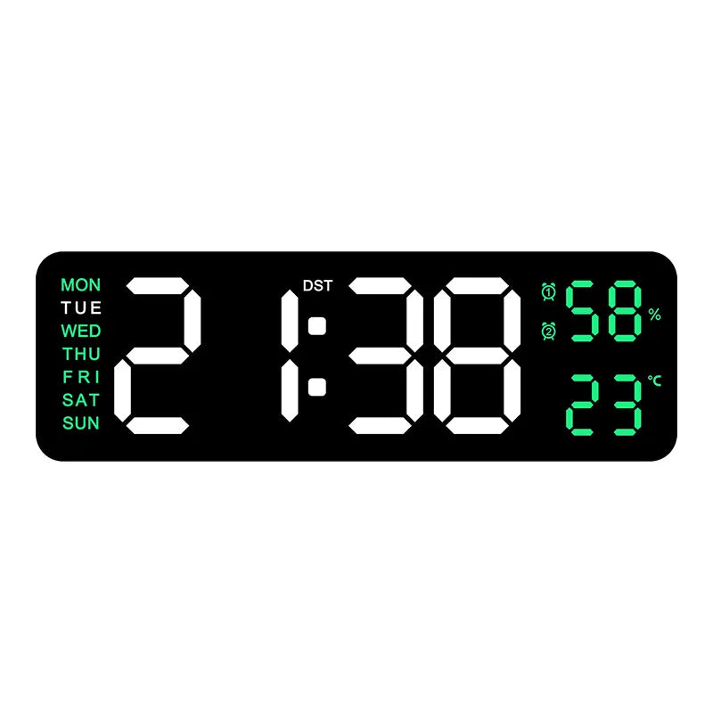 9 Inch Large Digital Wall Clock USB Powered TEMP Humidity Week Auto Dimmer DST Table Clock 12/24H Electronic LED Alarm Clock 