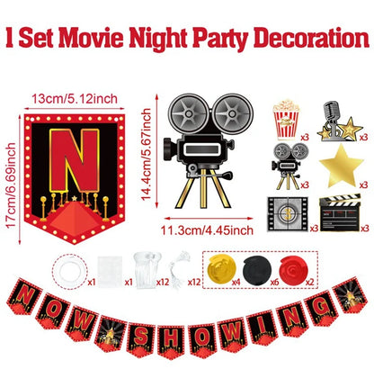 Movie Night Table Runner Red Movie Theme with Gold Star Design Movie Night Red Carpet Decoration for Movie Night Party Decor 