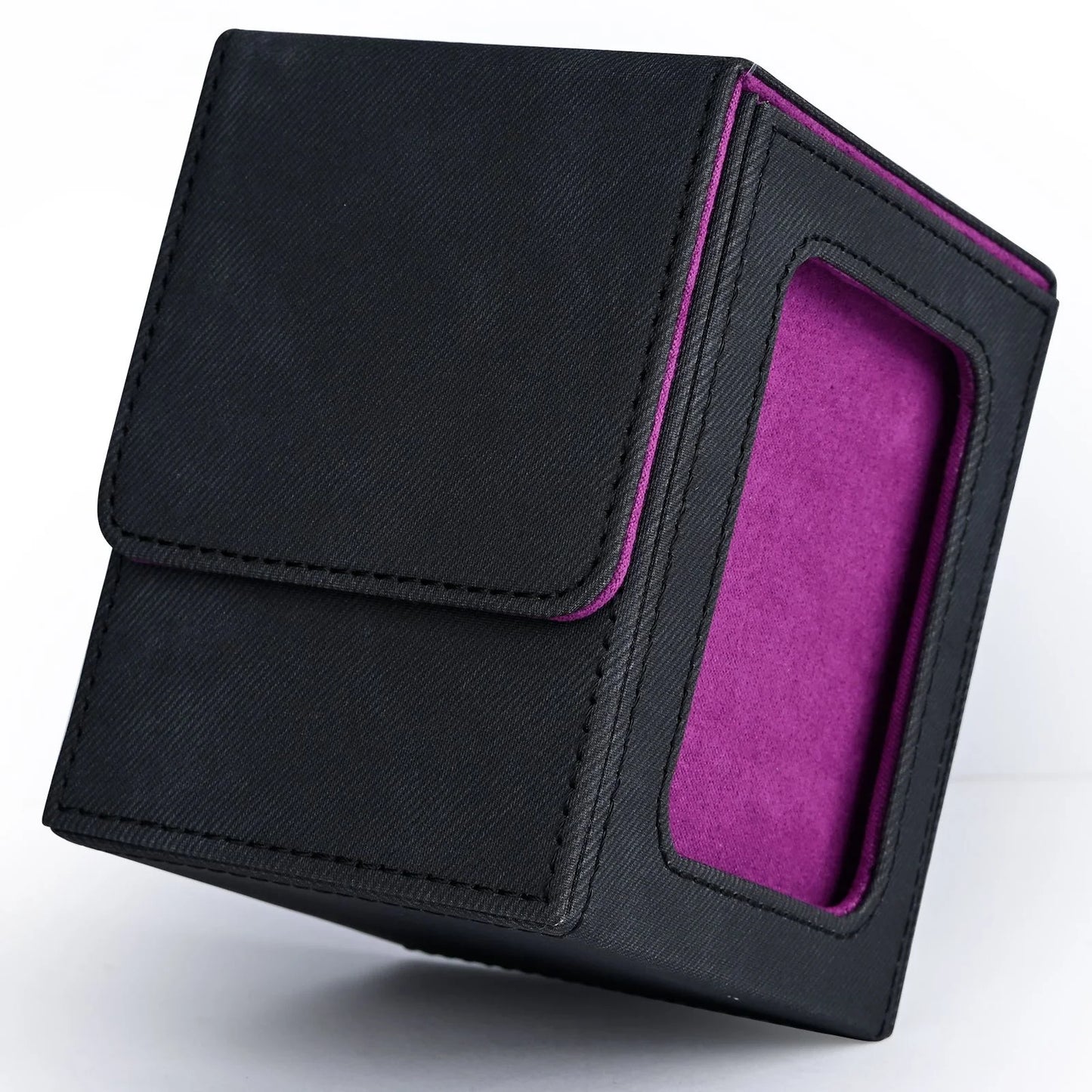 Card Deck Box with Display Window, Trading Card Storage Case, Holds 120+ Single Sleeved Cards, PU Leather Denim Card Box for 