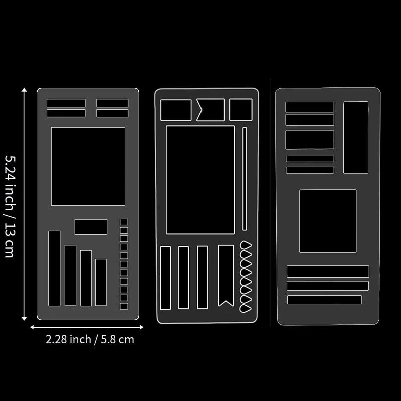3Pcs Handmade Flexible Record Template Reusable Stencils Drafting Tools For Journaling Checklists Boxes Lines & Daily Plannin