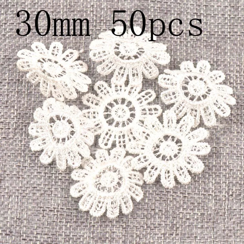 Flower White Lace Applique Mesh Trim For Sew On Guipure Fabric Wedding Supplies Home Decoration - 30mm 50pcs